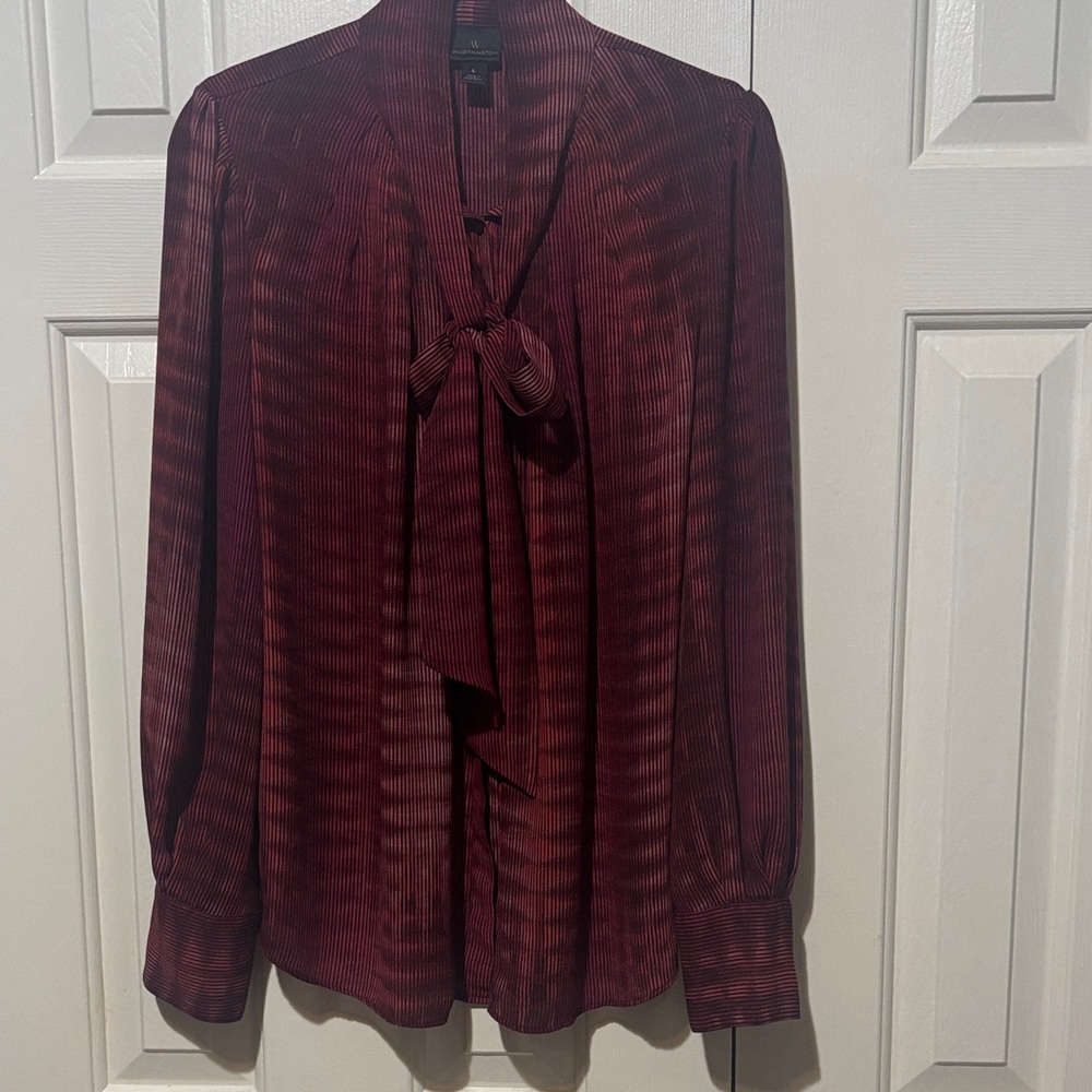 Worthington Burgundy Tie-Neck Blouse